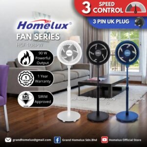 HOMELUX 2 IN 1 STAND FAN 8" ADJUSTABLE STAND FAN HSF-108PW KIPAS BERDIRI/MEJA BOLEH LARAS