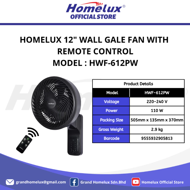 Homelux 8" 12" Stand Fan / Table Fan / Wall Fan Remote Adjustable Height 80W 110W Powerful Wind - Image 10