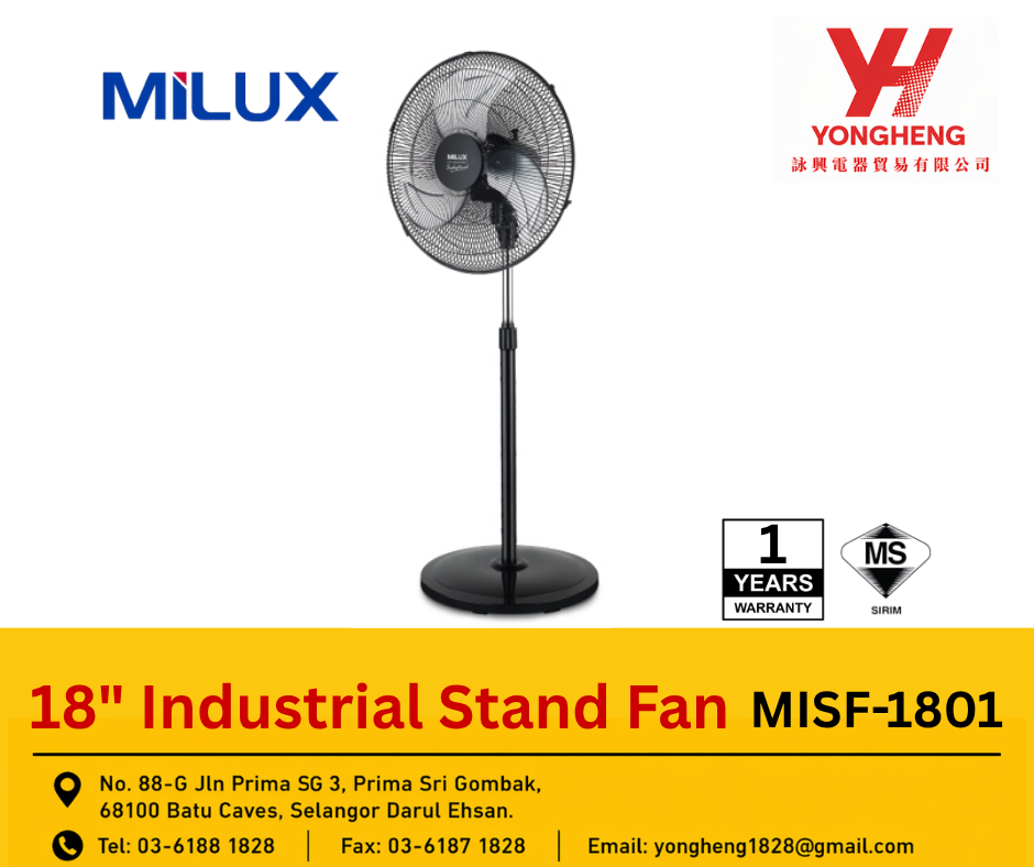 Milux 18" Industrial Stand Fan Full Copper Motor | MISF-1801