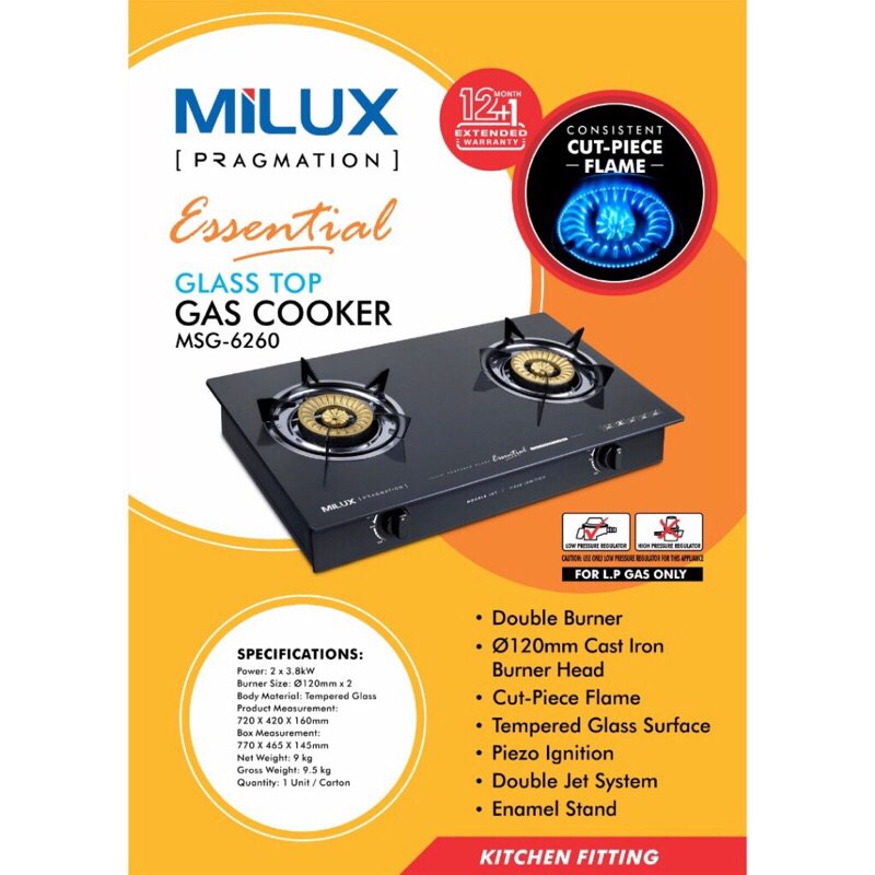 Milux Tempered Glass Top Gas Cooker Gas Stove | MSG-6260 - Image 4